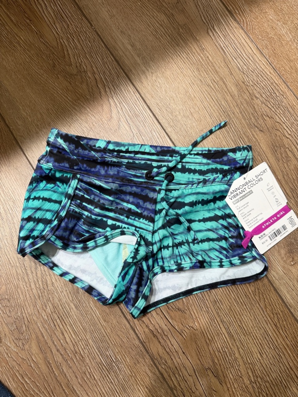 Athleta Girls Teal & Navy Tie-Dye Swim Shorts 0104